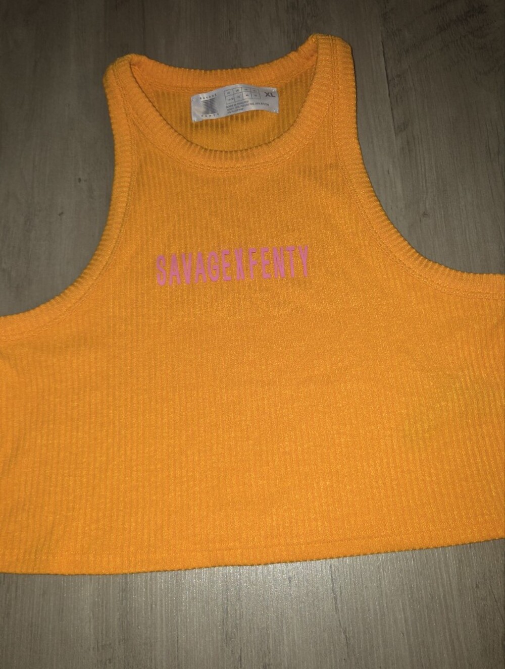 Savage X Fenty Orange Ribbed Crop Tank with Pink Logo
